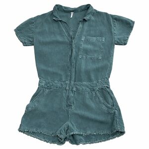 Young Fabulous & Broke Turquoise Utility Romper Size Medium Raw Hem